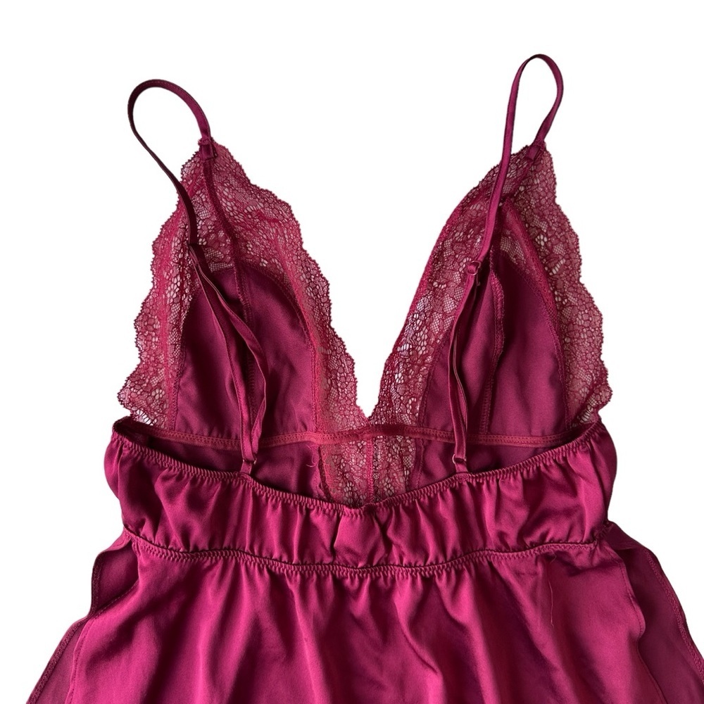 VICTORIA'S SECRET LACE SILK SATIN BABYDOLL CAMI TOP LINGERIE  WOMENS S MAROON - Picture 8 of 16